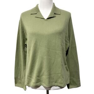 J. Jill Cashmere Sweater Green Pullover Notch Collar Women’s Size Medium